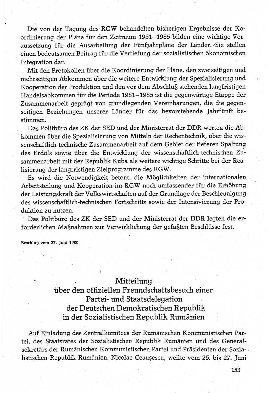 Dokumente der Sozialistischen Einheitspartei Deutschlands (SED) [Deutsche Demokratische Republik (DDR)] 1980-1981, Seite 153 (Dok. SED DDR 1980-1981, S. 153)