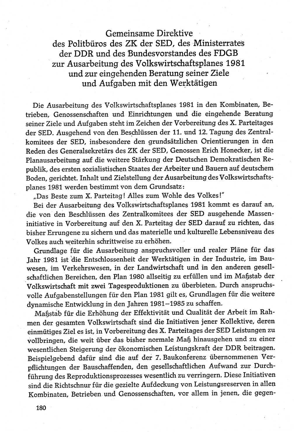 Dokumente der Sozialistischen Einheitspartei Deutschlands (SED) [Deutsche Demokratische Republik (DDR)] 1980-1981, Seite 180 (Dok. SED DDR 1980-1981, S. 180)