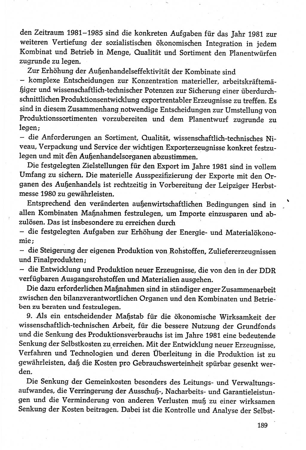 Dokumente der Sozialistischen Einheitspartei Deutschlands (SED) [Deutsche Demokratische Republik (DDR)] 1980-1981, Seite 189 (Dok. SED DDR 1980-1981, S. 189)