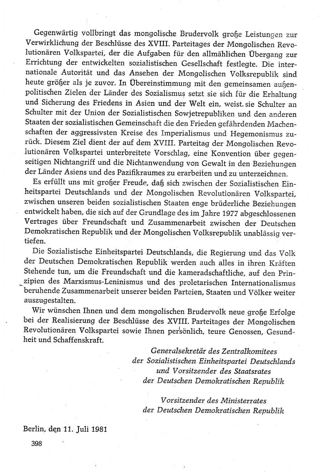 Dokumente der Sozialistischen Einheitspartei Deutschlands (SED) [Deutsche Demokratische Republik (DDR)] 1980-1981, Seite 398 (Dok. SED DDR 1980-1981, S. 398)