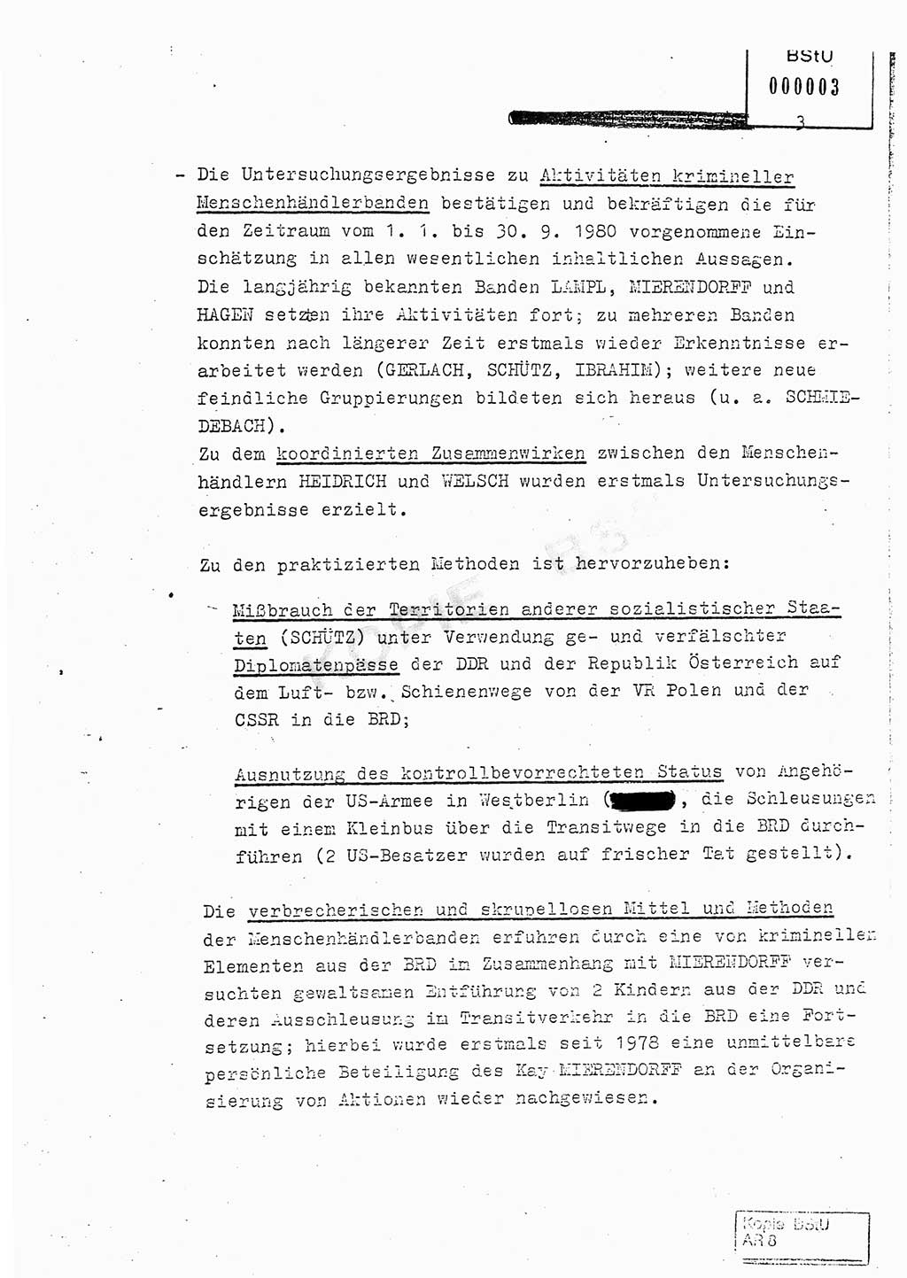 Jahresbericht der Hauptabteilung (HA) Ⅸ 1980, Ergänzung zur Analyse über die Entwicklung und die Wirksamkeit der politisch-operativen Arbeit der Linie Ⅸ für das Ⅳ. Quartal 1980, Ministerium für Staatssicherheit (MfS) der Deutschen Demokratischen Republik (DDR), Hauptabteilung Ⅸ, Berlin 1981, Seite 3 (Erg. Anal. MfS DDR HA Ⅸ /80 1981, S. 3)