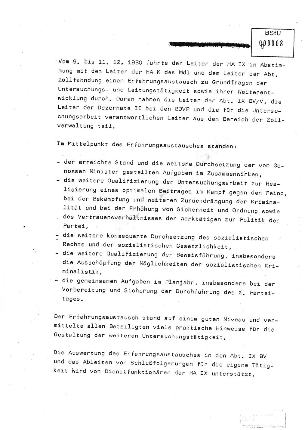 Jahresbericht der Hauptabteilung (HA) Ⅸ 1980, Ergänzung zur Analyse über die Entwicklung und die Wirksamkeit der politisch-operativen Arbeit der Linie Ⅸ für das Ⅳ. Quartal 1980, Ministerium für Staatssicherheit (MfS) der Deutschen Demokratischen Republik (DDR), Hauptabteilung Ⅸ, Berlin 1981, Seite 8 (Erg. Anal. MfS DDR HA Ⅸ /80 1981, S. 8)