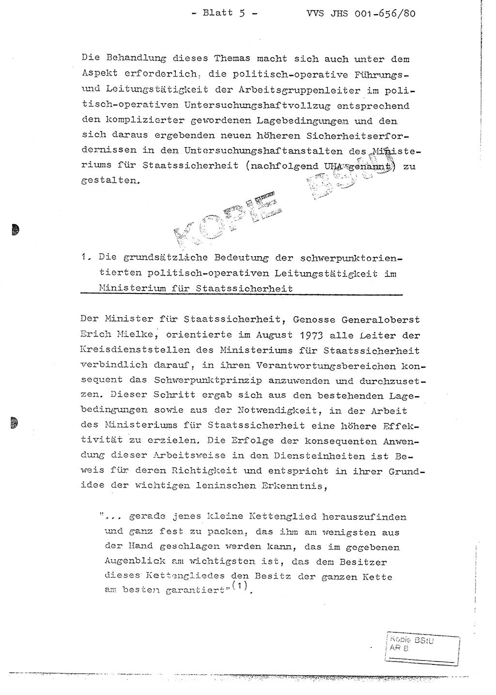 Fachschulabschlußarbeit Unterleutnant Christian Kätzel (Abt. ⅩⅣ), Ministerium für Staatssicherheit (MfS) [Deutsche Demokratische Republik (DDR)], Juristische Hochschule (JHS), Vertrauliche Verschlußsache (VVS) 001-656/80, Potsdam 1980, Blatt 5 (FS-Abschl.-Arb. MfS DDR JHS VVS 001-656/80 1980, Bl. 5)