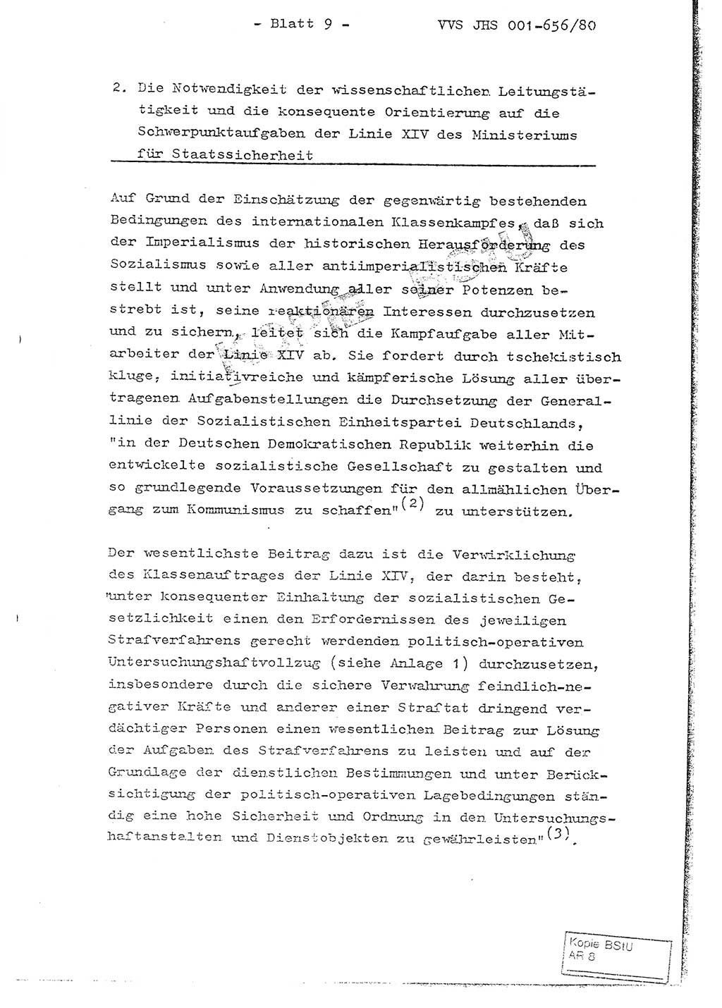 Fachschulabschlußarbeit Unterleutnant Christian Kätzel (Abt. ⅩⅣ), Ministerium für Staatssicherheit (MfS) [Deutsche Demokratische Republik (DDR)], Juristische Hochschule (JHS), Vertrauliche Verschlußsache (VVS) 001-656/80, Potsdam 1980, Blatt 9 (FS-Abschl.-Arb. MfS DDR JHS VVS 001-656/80 1980, Bl. 9)