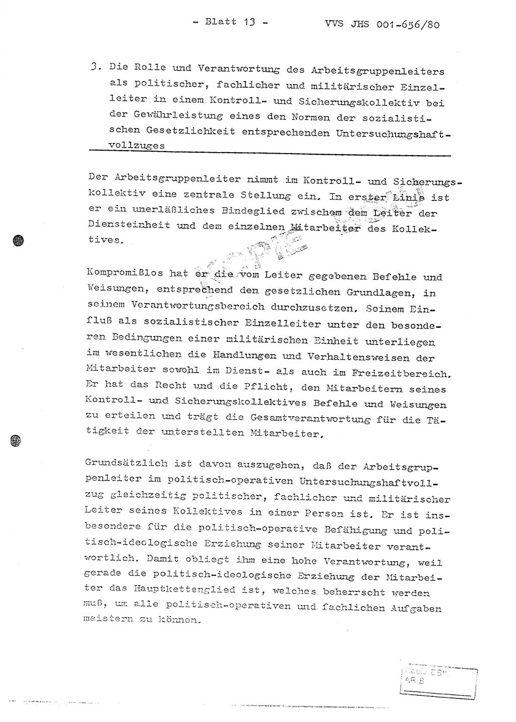 Fachschulabschlußarbeit Unterleutnant Christian Kätzel (Abt. ⅩⅣ), Ministerium für Staatssicherheit (MfS) [Deutsche Demokratische Republik (DDR)], Juristische Hochschule (JHS), Vertrauliche Verschlußsache (VVS) 001-656/80, Potsdam 1980, Blatt 13 (FS-Abschl.-Arb. MfS DDR JHS VVS 001-656/80 1980, Bl. 13)