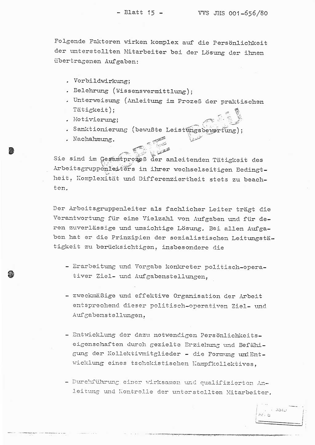 Fachschulabschlußarbeit Unterleutnant Christian Kätzel (Abt. ⅩⅣ), Ministerium für Staatssicherheit (MfS) [Deutsche Demokratische Republik (DDR)], Juristische Hochschule (JHS), Vertrauliche Verschlußsache (VVS) 001-656/80, Potsdam 1980, Blatt 15 (FS-Abschl.-Arb. MfS DDR JHS VVS 001-656/80 1980, Bl. 15)