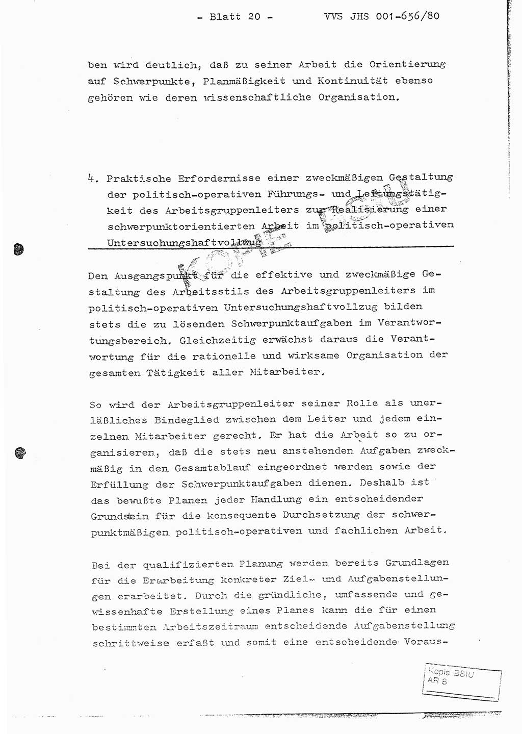 Fachschulabschlußarbeit Unterleutnant Christian Kätzel (Abt. ⅩⅣ), Ministerium für Staatssicherheit (MfS) [Deutsche Demokratische Republik (DDR)], Juristische Hochschule (JHS), Vertrauliche Verschlußsache (VVS) 001-656/80, Potsdam 1980, Blatt 20 (FS-Abschl.-Arb. MfS DDR JHS VVS 001-656/80 1980, Bl. 20)