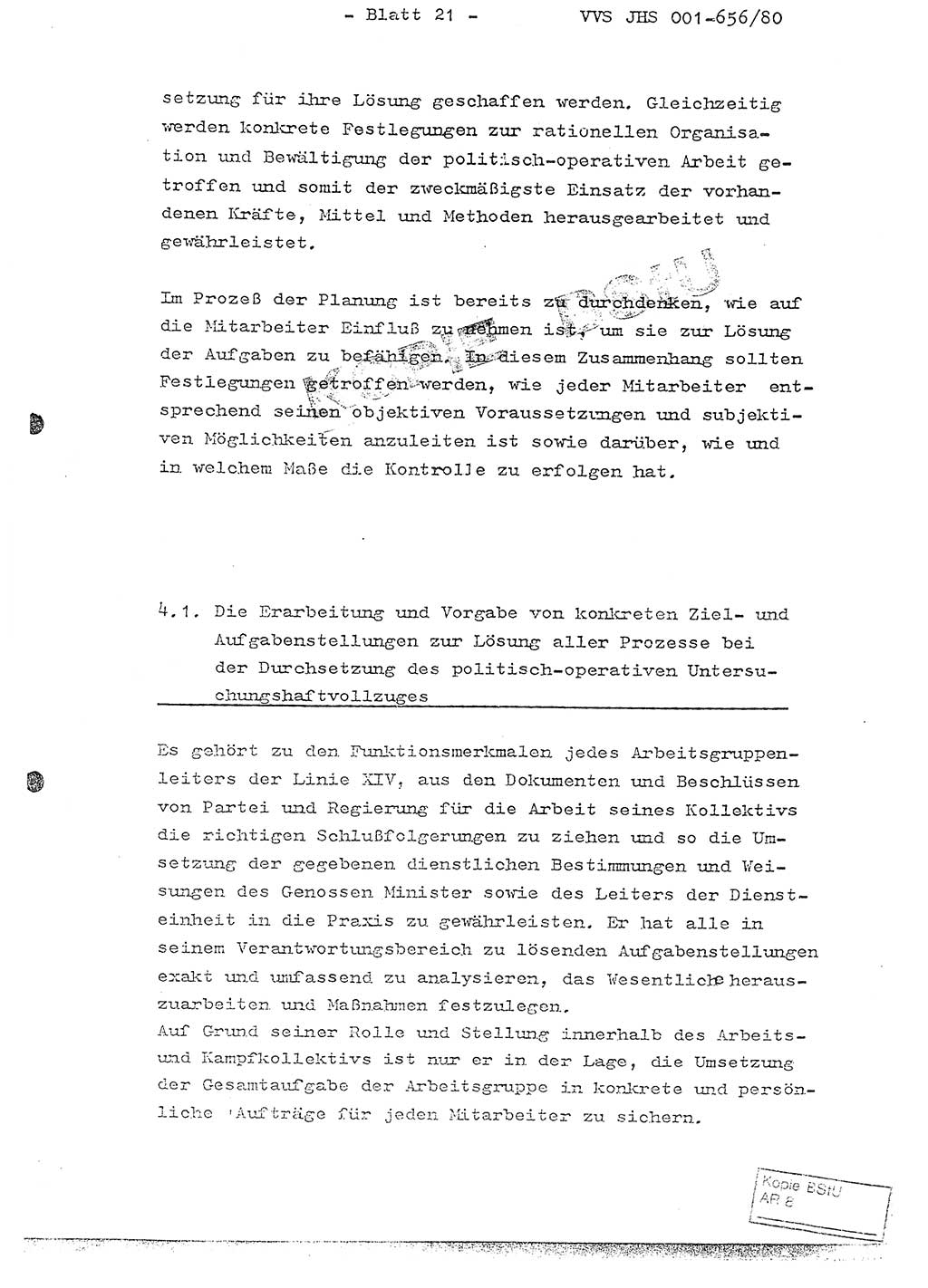 Fachschulabschlußarbeit Unterleutnant Christian Kätzel (Abt. ⅩⅣ), Ministerium für Staatssicherheit (MfS) [Deutsche Demokratische Republik (DDR)], Juristische Hochschule (JHS), Vertrauliche Verschlußsache (VVS) 001-656/80, Potsdam 1980, Blatt 21 (FS-Abschl.-Arb. MfS DDR JHS VVS 001-656/80 1980, Bl. 21)