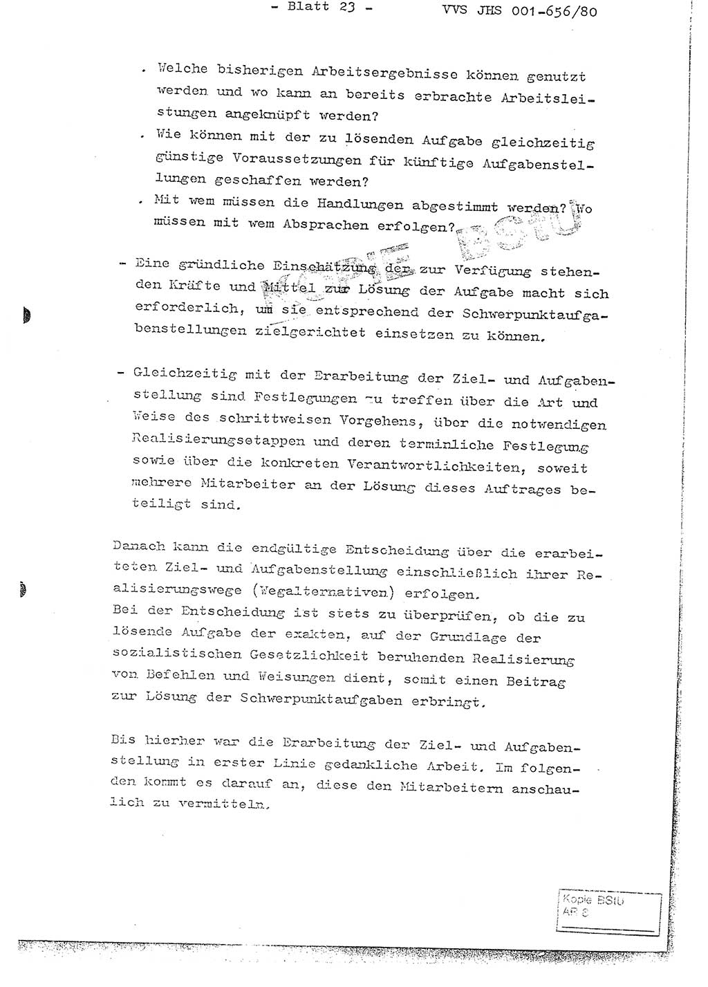 Fachschulabschlußarbeit Unterleutnant Christian Kätzel (Abt. ⅩⅣ), Ministerium für Staatssicherheit (MfS) [Deutsche Demokratische Republik (DDR)], Juristische Hochschule (JHS), Vertrauliche Verschlußsache (VVS) 001-656/80, Potsdam 1980, Blatt 23 (FS-Abschl.-Arb. MfS DDR JHS VVS 001-656/80 1980, Bl. 23)