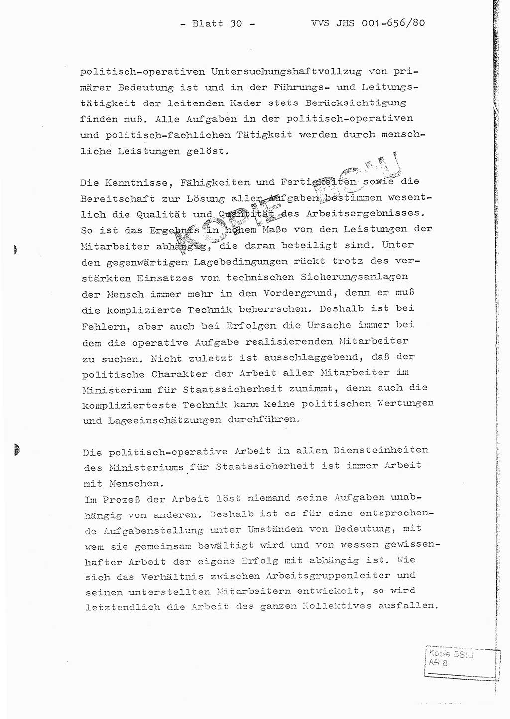 Fachschulabschlußarbeit Unterleutnant Christian Kätzel (Abt. ⅩⅣ), Ministerium für Staatssicherheit (MfS) [Deutsche Demokratische Republik (DDR)], Juristische Hochschule (JHS), Vertrauliche Verschlußsache (VVS) 001-656/80, Potsdam 1980, Blatt 30 (FS-Abschl.-Arb. MfS DDR JHS VVS 001-656/80 1980, Bl. 30)