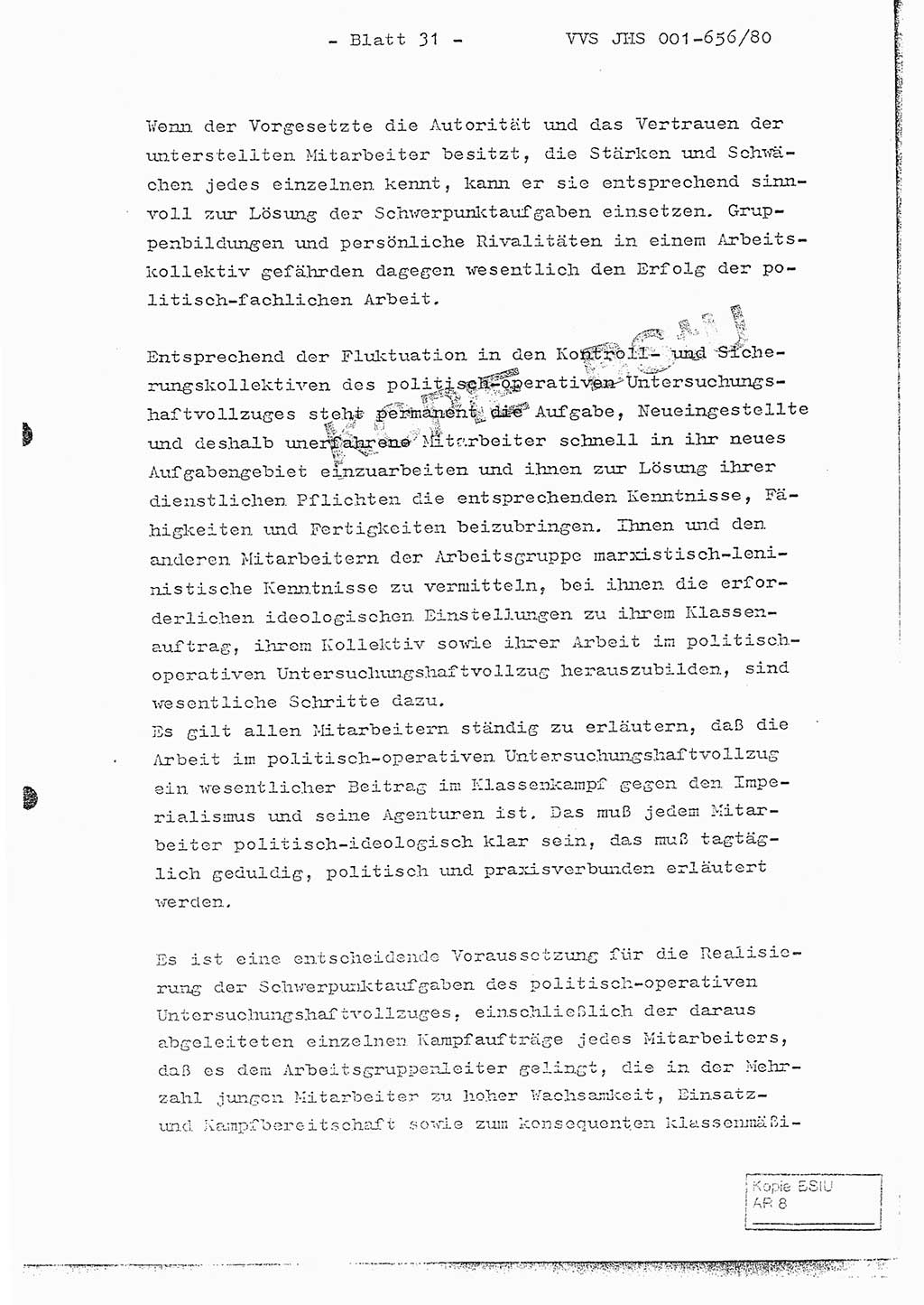 Fachschulabschlußarbeit Unterleutnant Christian Kätzel (Abt. ⅩⅣ), Ministerium für Staatssicherheit (MfS) [Deutsche Demokratische Republik (DDR)], Juristische Hochschule (JHS), Vertrauliche Verschlußsache (VVS) 001-656/80, Potsdam 1980, Blatt 31 (FS-Abschl.-Arb. MfS DDR JHS VVS 001-656/80 1980, Bl. 31)