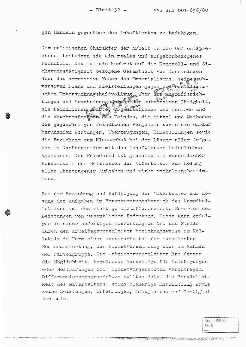 Fachschulabschlußarbeit Unterleutnant Christian Kätzel (Abt. ⅩⅣ), Ministerium für Staatssicherheit (MfS) [Deutsche Demokratische Republik (DDR)], Juristische Hochschule (JHS), Vertrauliche Verschlußsache (VVS) 001-656/80, Potsdam 1980, Blatt 32 (FS-Abschl.-Arb. MfS DDR JHS VVS 001-656/80 1980, Bl. 32)