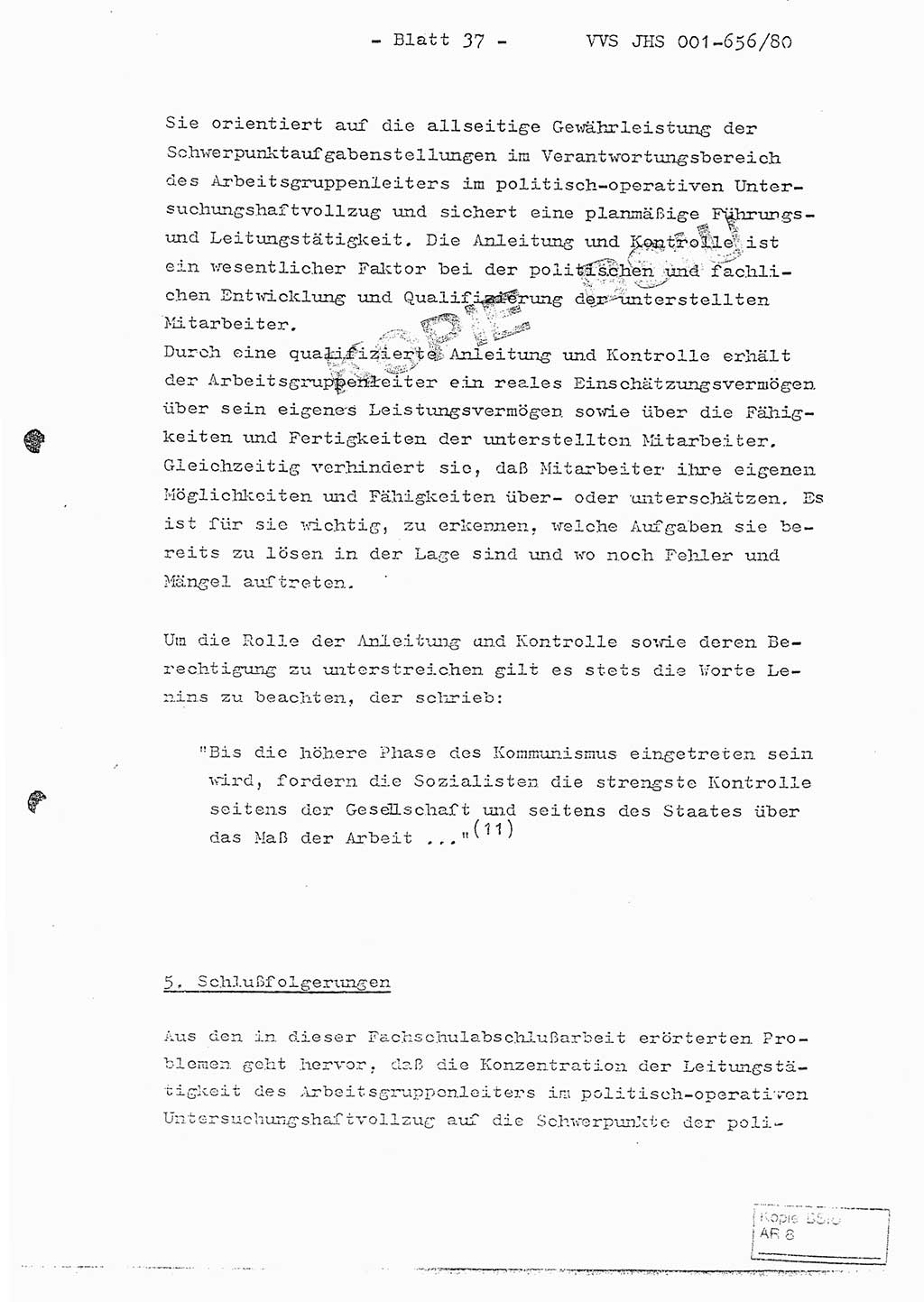 Fachschulabschlußarbeit Unterleutnant Christian Kätzel (Abt. ⅩⅣ), Ministerium für Staatssicherheit (MfS) [Deutsche Demokratische Republik (DDR)], Juristische Hochschule (JHS), Vertrauliche Verschlußsache (VVS) 001-656/80, Potsdam 1980, Blatt 37 (FS-Abschl.-Arb. MfS DDR JHS VVS 001-656/80 1980, Bl. 37)