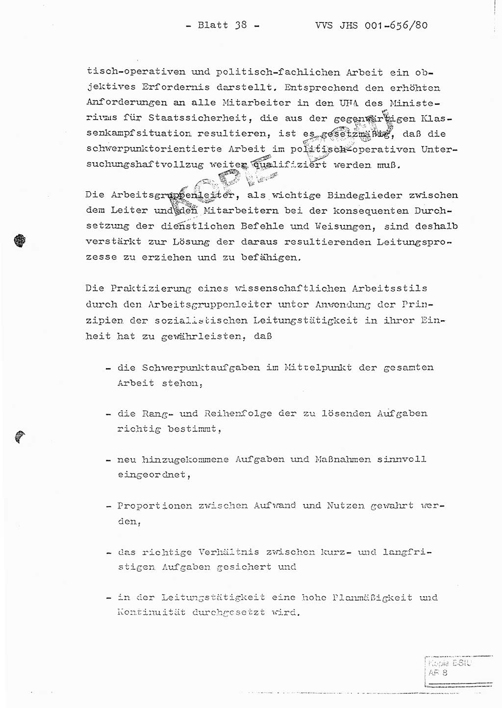 Fachschulabschlußarbeit Unterleutnant Christian Kätzel (Abt. ⅩⅣ), Ministerium für Staatssicherheit (MfS) [Deutsche Demokratische Republik (DDR)], Juristische Hochschule (JHS), Vertrauliche Verschlußsache (VVS) 001-656/80, Potsdam 1980, Blatt 38 (FS-Abschl.-Arb. MfS DDR JHS VVS 001-656/80 1980, Bl. 38)