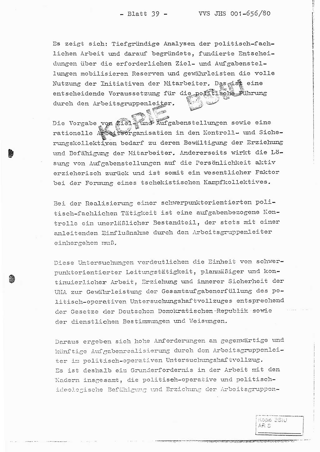 Fachschulabschlußarbeit Unterleutnant Christian Kätzel (Abt. ⅩⅣ), Ministerium für Staatssicherheit (MfS) [Deutsche Demokratische Republik (DDR)], Juristische Hochschule (JHS), Vertrauliche Verschlußsache (VVS) 001-656/80, Potsdam 1980, Blatt 39 (FS-Abschl.-Arb. MfS DDR JHS VVS 001-656/80 1980, Bl. 39)