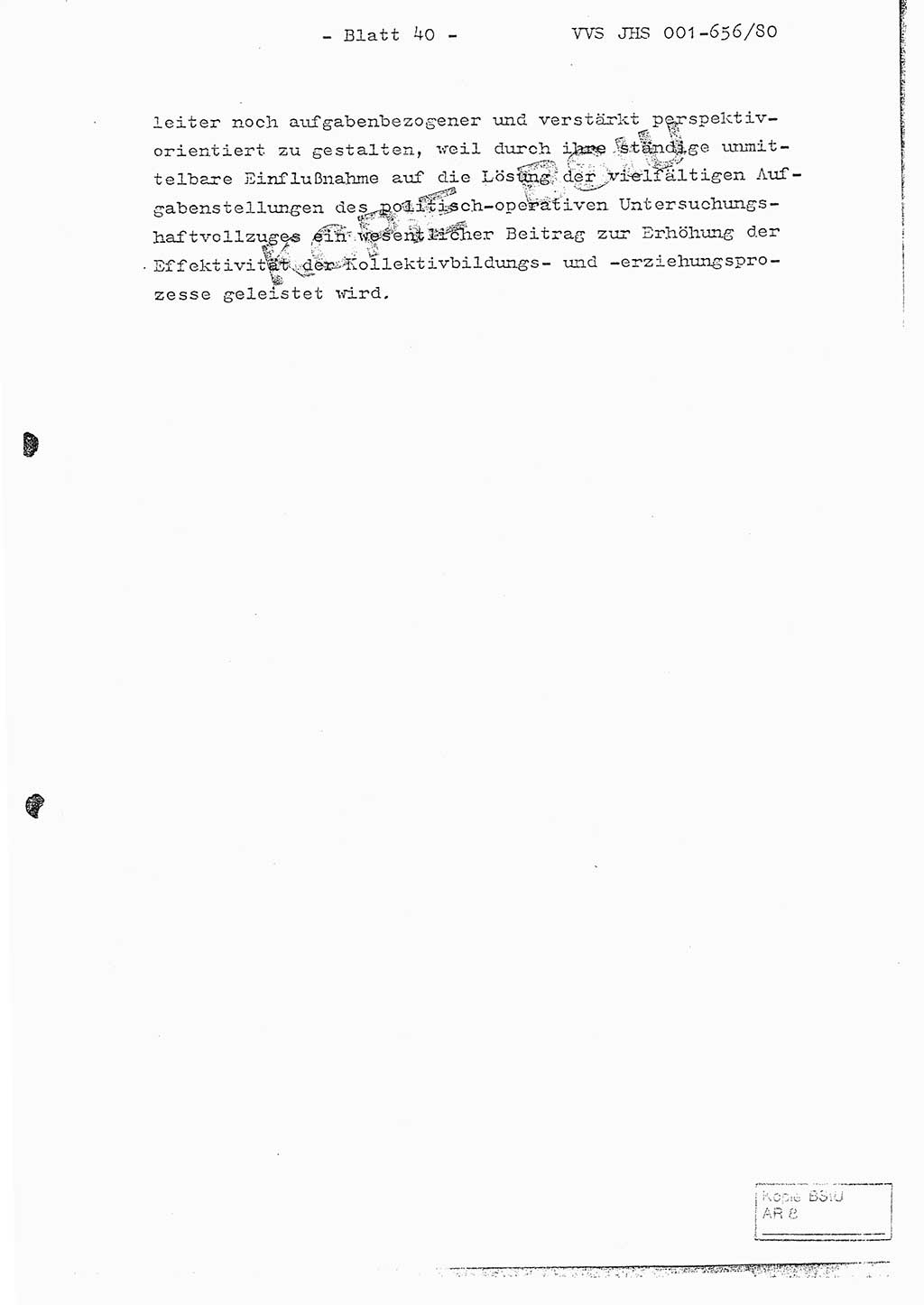 Fachschulabschlußarbeit Unterleutnant Christian Kätzel (Abt. ⅩⅣ), Ministerium für Staatssicherheit (MfS) [Deutsche Demokratische Republik (DDR)], Juristische Hochschule (JHS), Vertrauliche Verschlußsache (VVS) 001-656/80, Potsdam 1980, Blatt 40 (FS-Abschl.-Arb. MfS DDR JHS VVS 001-656/80 1980, Bl. 40)