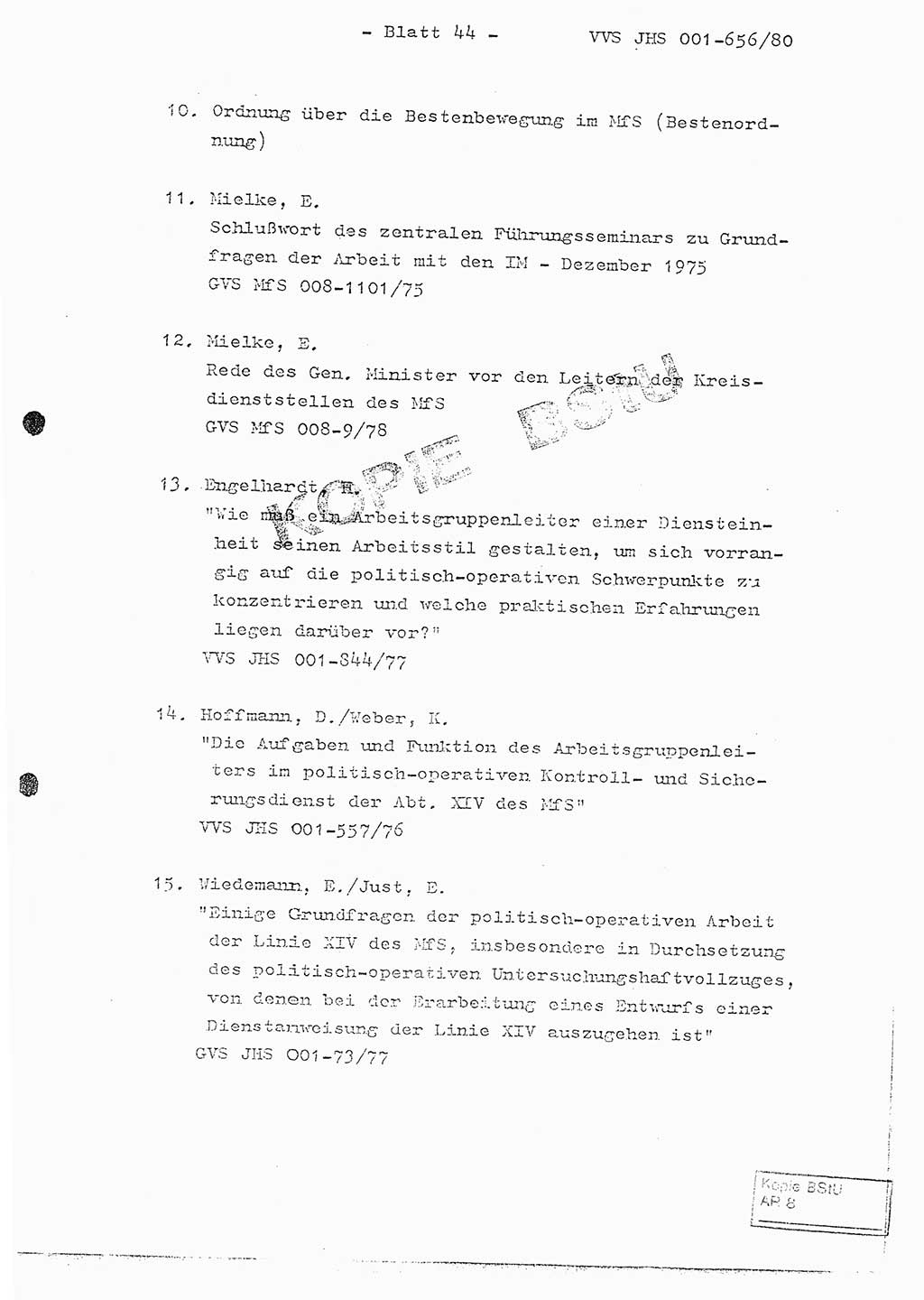 Fachschulabschlußarbeit Unterleutnant Christian Kätzel (Abt. ⅩⅣ), Ministerium für Staatssicherheit (MfS) [Deutsche Demokratische Republik (DDR)], Juristische Hochschule (JHS), Vertrauliche Verschlußsache (VVS) 001-656/80, Potsdam 1980, Blatt 44 (FS-Abschl.-Arb. MfS DDR JHS VVS 001-656/80 1980, Bl. 44)