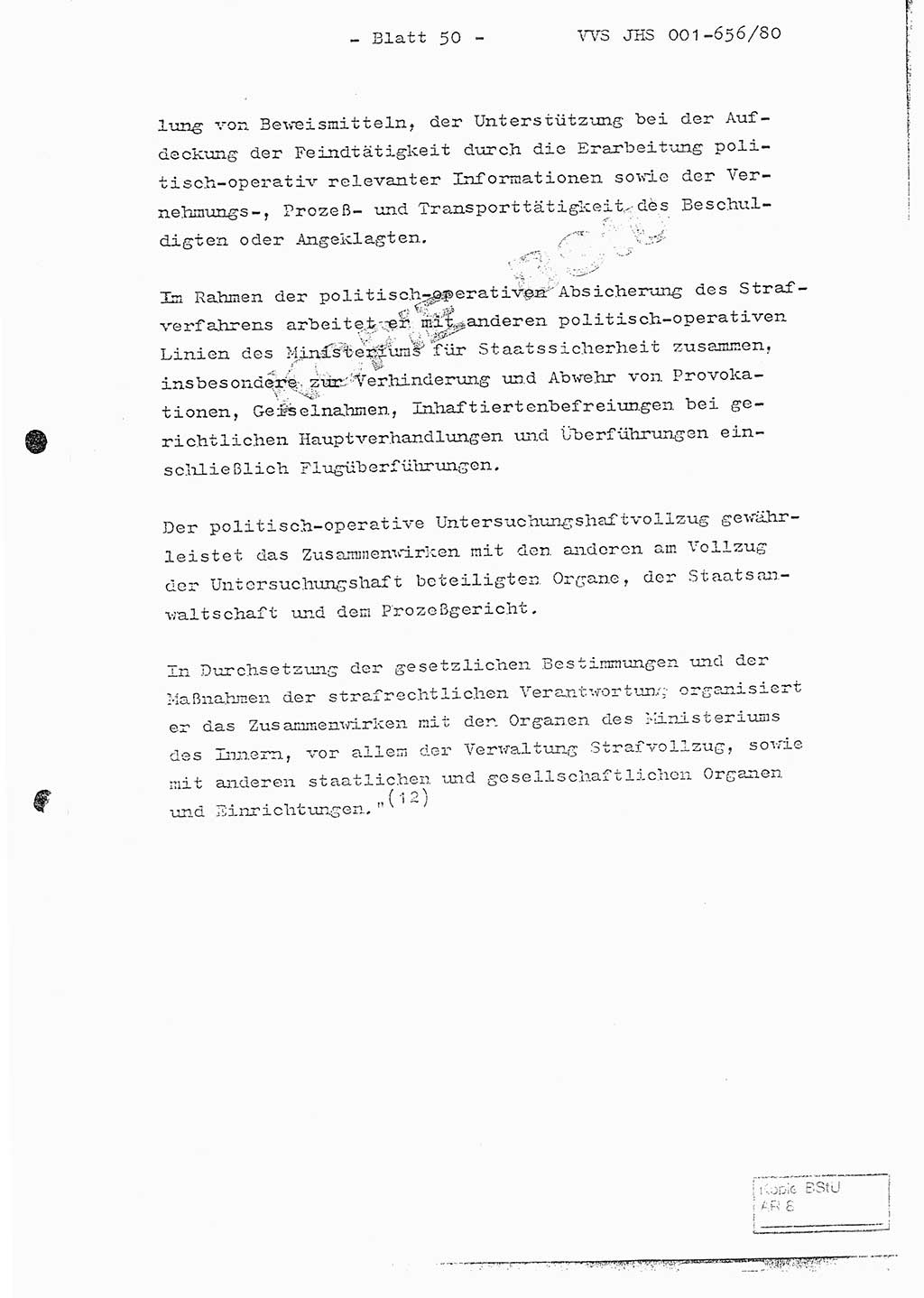 Fachschulabschlußarbeit Unterleutnant Christian Kätzel (Abt. ⅩⅣ), Ministerium für Staatssicherheit (MfS) [Deutsche Demokratische Republik (DDR)], Juristische Hochschule (JHS), Vertrauliche Verschlußsache (VVS) 001-656/80, Potsdam 1980, Blatt 50 (FS-Abschl.-Arb. MfS DDR JHS VVS 001-656/80 1980, Bl. 50)