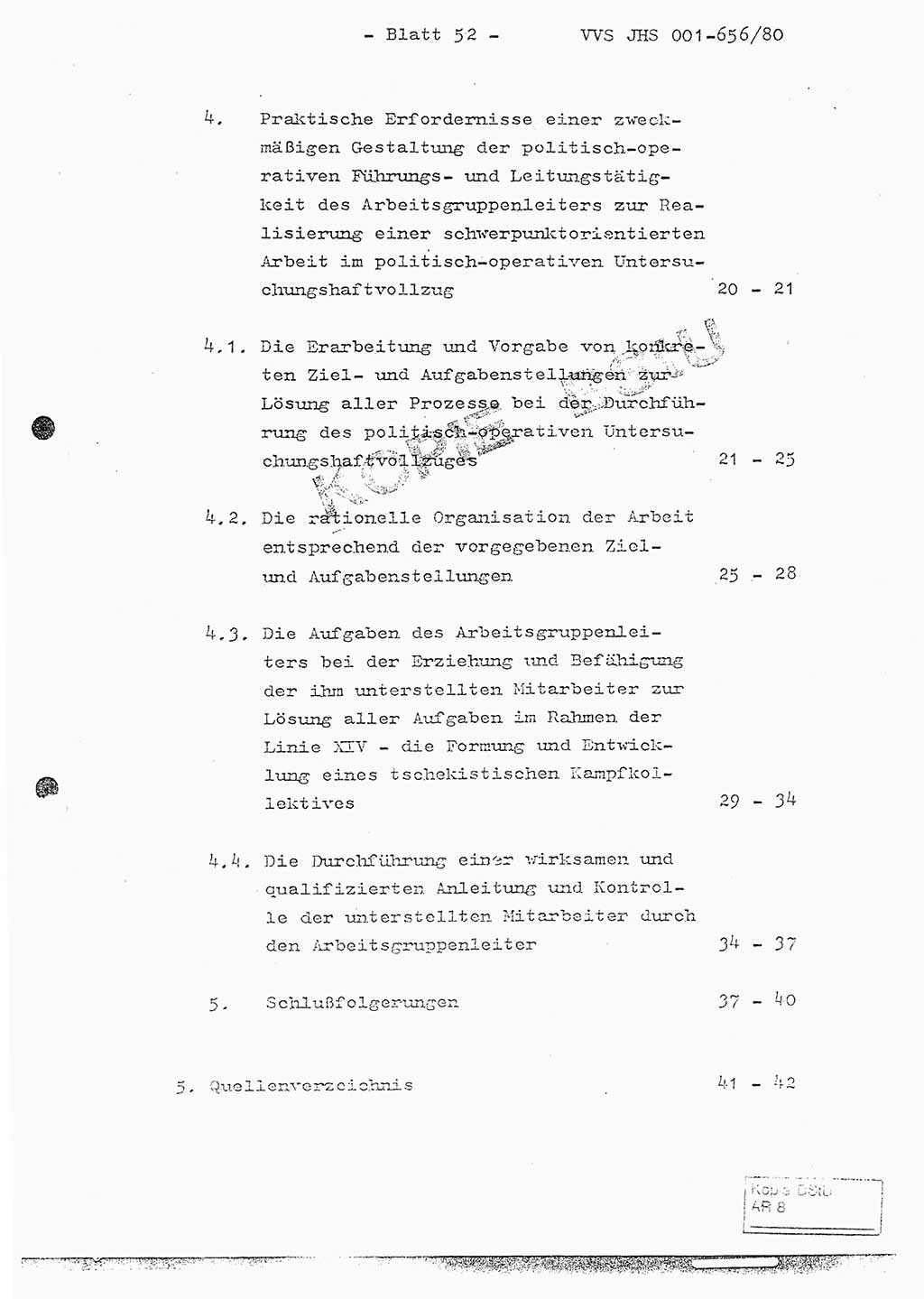 Fachschulabschlußarbeit Unterleutnant Christian Kätzel (Abt. ⅩⅣ), Ministerium für Staatssicherheit (MfS) [Deutsche Demokratische Republik (DDR)], Juristische Hochschule (JHS), Vertrauliche Verschlußsache (VVS) 001-656/80, Potsdam 1980, Blatt 52 (FS-Abschl.-Arb. MfS DDR JHS VVS 001-656/80 1980, Bl. 52)