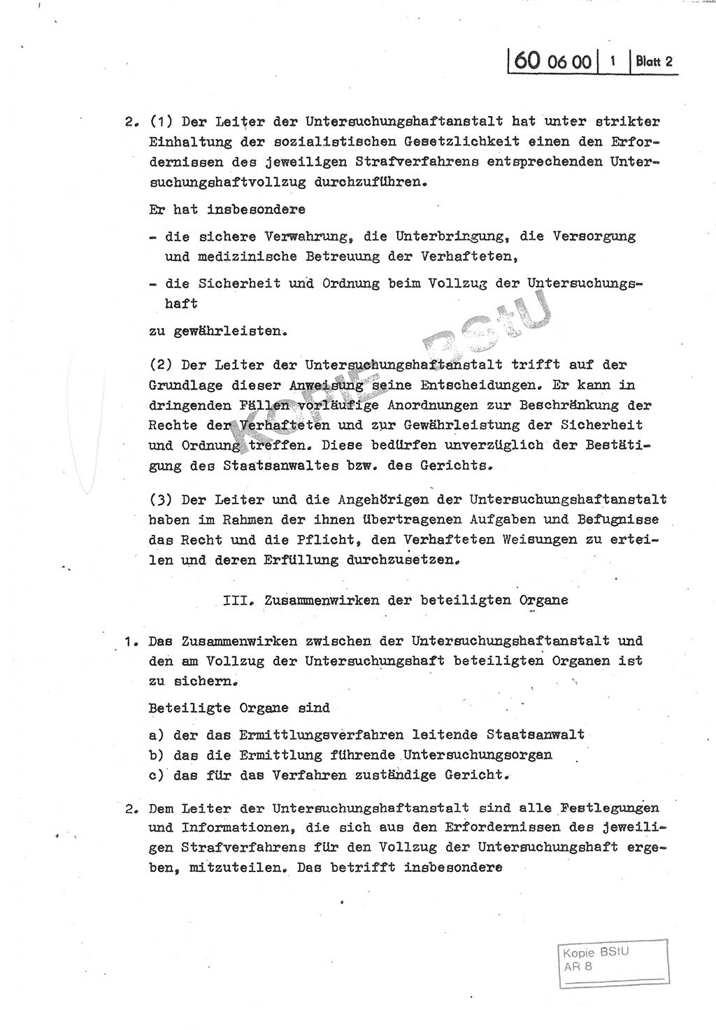 Gemeinsame Anweisung über die Durchführung der Untersuchungshaft [Deutsche Demokratische Republik (DDR)] - vom 22. Mai 1980, Der Generalstaatsanwalt (GStA) der Deutschen Demokratischen Republik, Der Minister für Staatssicherheit (MfS), Der Minister des Innern und Chef der Deutschen Volkspolizei (DVP), 22.5.1980, Blatt 2 (Gem. Anw. U-Haft DDR GStA MfS DVP 1980, Bl. 2)