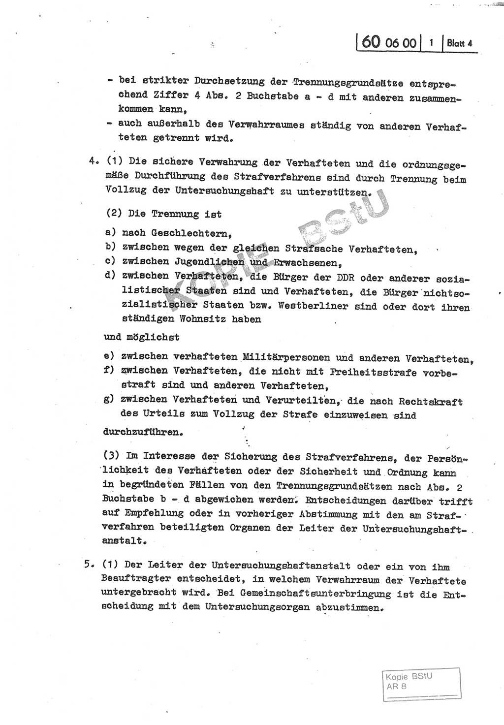 Gemeinsame Anweisung über die Durchführung der Untersuchungshaft [Deutsche Demokratische Republik (DDR)] - vom 22. Mai 1980, Der Generalstaatsanwalt (GStA) der Deutschen Demokratischen Republik, Der Minister für Staatssicherheit (MfS), Der Minister des Innern und Chef der Deutschen Volkspolizei (DVP), 22.5.1980, Blatt 4 (Gem. Anw. U-Haft DDR GStA MfS DVP 1980, Bl. 4)