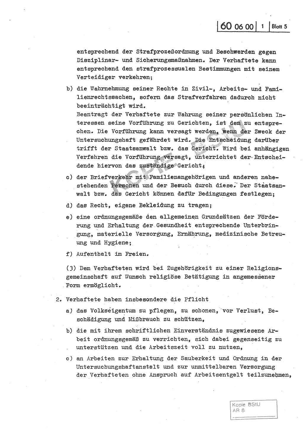 Gemeinsame Anweisung über die Durchführung der Untersuchungshaft [Deutsche Demokratische Republik (DDR)] - vom 22. Mai 1980, Der Generalstaatsanwalt (GStA) der Deutschen Demokratischen Republik, Der Minister für Staatssicherheit (MfS), Der Minister des Innern und Chef der Deutschen Volkspolizei (DVP), 22.5.1980, Blatt 5 (Gem. Anw. U-Haft DDR GStA MfS DVP 1980, Bl. 5)