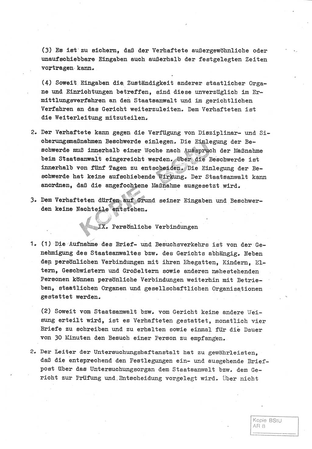 Gemeinsame Anweisung über die Durchführung der Untersuchungshaft [Deutsche Demokratische Republik (DDR)] - vom 22. Mai 1980, Der Generalstaatsanwalt (GStA) der Deutschen Demokratischen Republik, Der Minister für Staatssicherheit (MfS), Der Minister des Innern und Chef der Deutschen Volkspolizei (DVP), 22.5.1980, Blatt 6/1 (Gem. Anw. U-Haft DDR GStA MfS DVP 1980, Bl. 6/1)