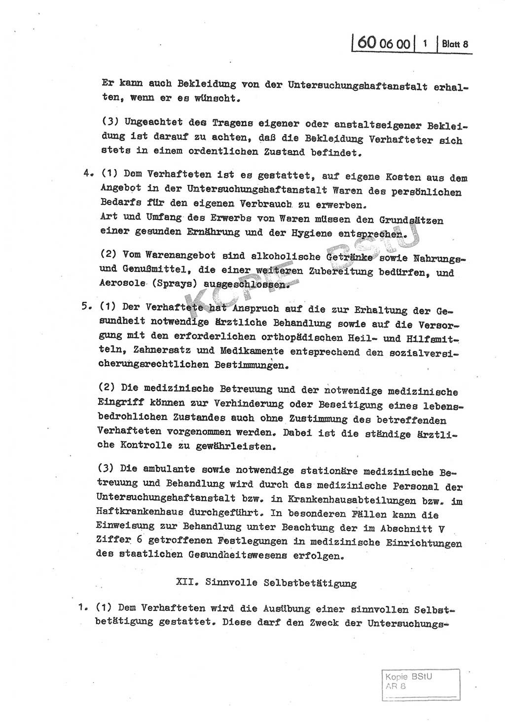 Gemeinsame Anweisung über die Durchführung der Untersuchungshaft [Deutsche Demokratische Republik (DDR)] - vom 22. Mai 1980, Der Generalstaatsanwalt (GStA) der Deutschen Demokratischen Republik, Der Minister für Staatssicherheit (MfS), Der Minister des Innern und Chef der Deutschen Volkspolizei (DVP), 22.5.1980, Blatt 8 (Gem. Anw. U-Haft DDR GStA MfS DVP 1980, Bl. 8)