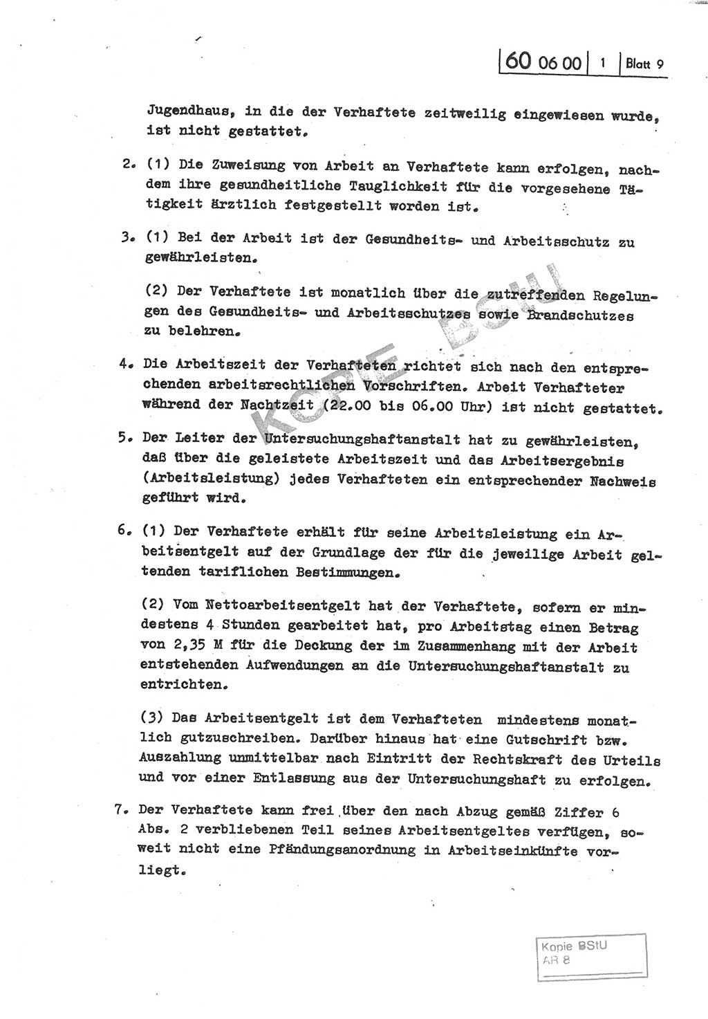 Gemeinsame Anweisung über die Durchführung der Untersuchungshaft [Deutsche Demokratische Republik (DDR)] - vom 22. Mai 1980, Der Generalstaatsanwalt (GStA) der Deutschen Demokratischen Republik, Der Minister für Staatssicherheit (MfS), Der Minister des Innern und Chef der Deutschen Volkspolizei (DVP), 22.5.1980, Blatt 9 (Gem. Anw. U-Haft DDR GStA MfS DVP 1980, Bl. 9)