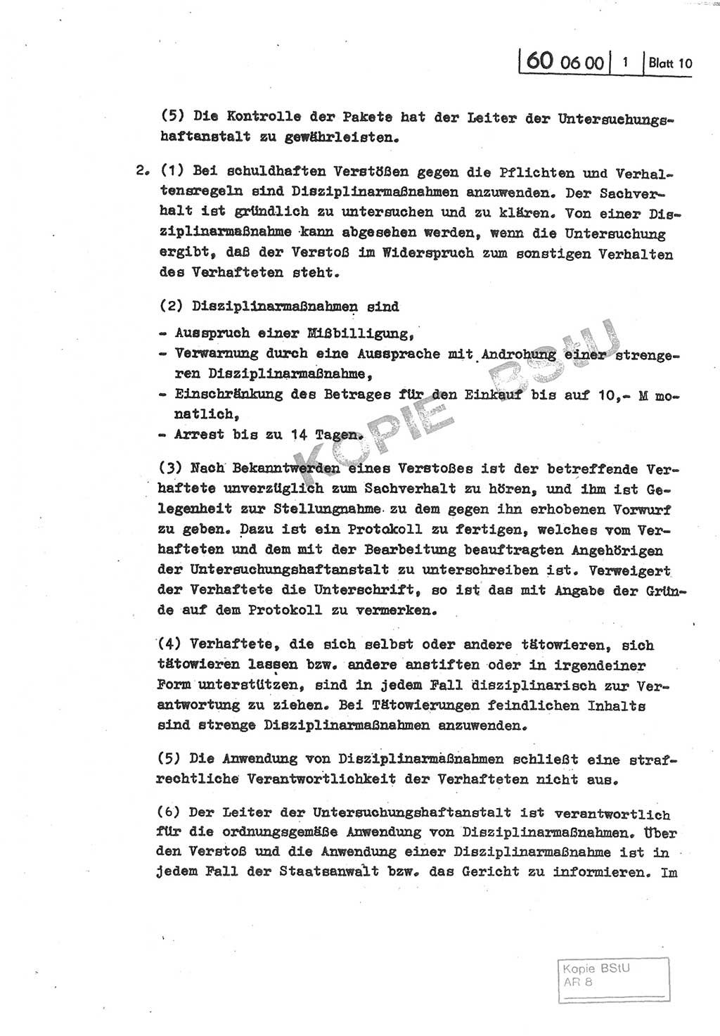 Gemeinsame Anweisung über die Durchführung der Untersuchungshaft [Deutsche Demokratische Republik (DDR)] - vom 22. Mai 1980, Der Generalstaatsanwalt (GStA) der Deutschen Demokratischen Republik, Der Minister für Staatssicherheit (MfS), Der Minister des Innern und Chef der Deutschen Volkspolizei (DVP), 22.5.1980, Blatt 10 (Gem. Anw. U-Haft DDR GStA MfS DVP 1980, Bl. 10)