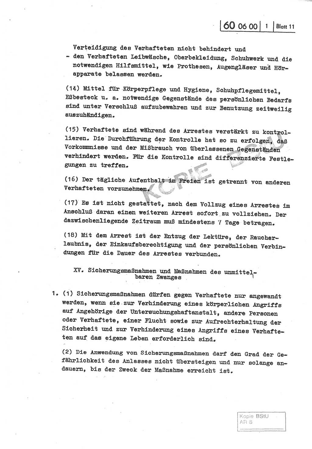 Gemeinsame Anweisung über die Durchführung der Untersuchungshaft [Deutsche Demokratische Republik (DDR)] - vom 22. Mai 1980, Der Generalstaatsanwalt (GStA) der Deutschen Demokratischen Republik, Der Minister für Staatssicherheit (MfS), Der Minister des Innern und Chef der Deutschen Volkspolizei (DVP), 22.5.1980, Blatt 11 (Gem. Anw. U-Haft DDR GStA MfS DVP 1980, Bl. 11)