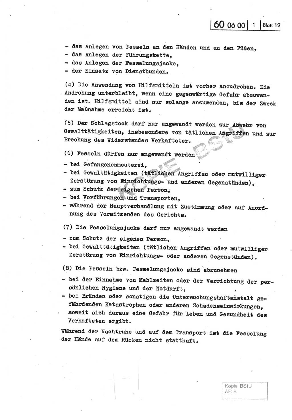 Gemeinsame Anweisung über die Durchführung der Untersuchungshaft [Deutsche Demokratische Republik (DDR)] - vom 22. Mai 1980, Der Generalstaatsanwalt (GStA) der Deutschen Demokratischen Republik, Der Minister für Staatssicherheit (MfS), Der Minister des Innern und Chef der Deutschen Volkspolizei (DVP), 22.5.1980, Blatt 12 (Gem. Anw. U-Haft DDR GStA MfS DVP 1980, Bl. 12)