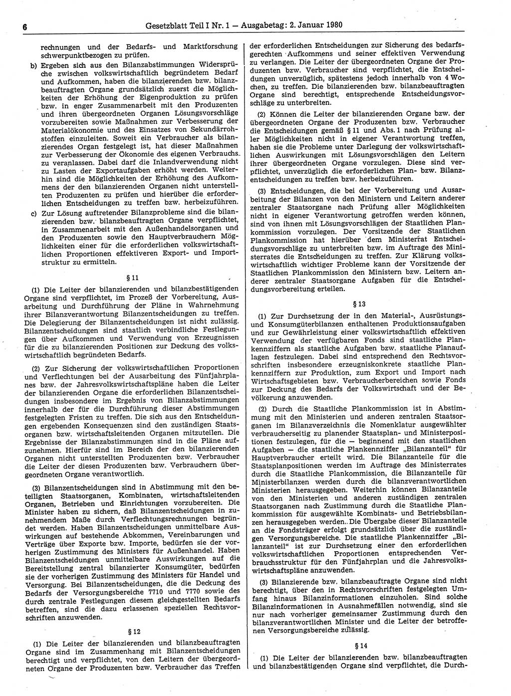 Gesetzblatt (GBl.) der Deutschen Demokratischen Republik (DDR) Teil Ⅰ 1980, Seite 6 (GBl. DDR Ⅰ 1980, S. 6)