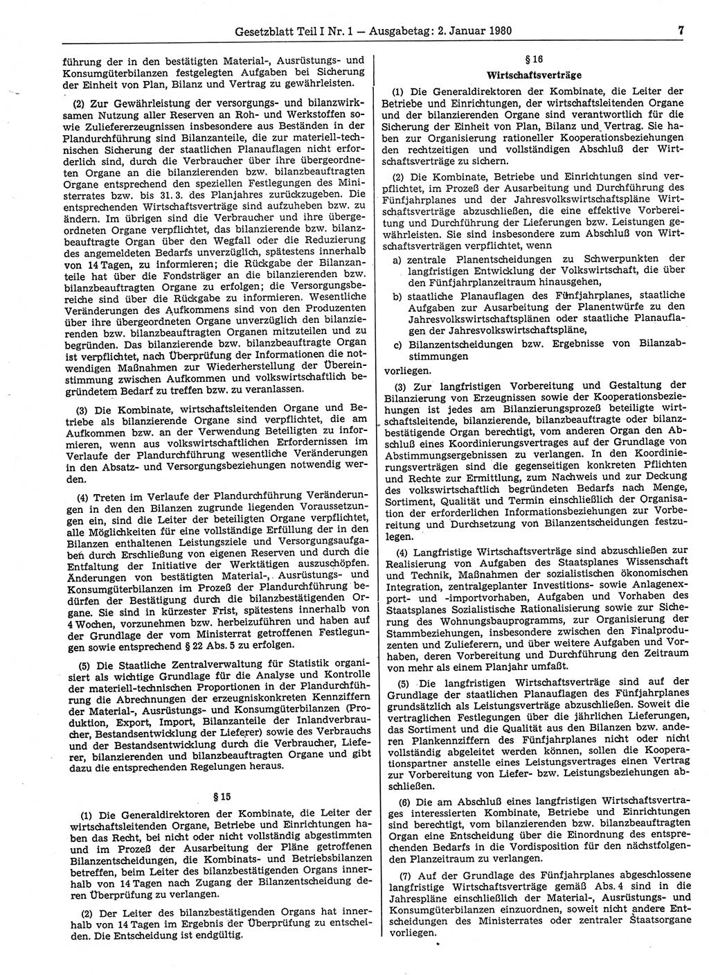 Gesetzblatt (GBl.) der Deutschen Demokratischen Republik (DDR) Teil Ⅰ 1980, Seite 7 (GBl. DDR Ⅰ 1980, S. 7)