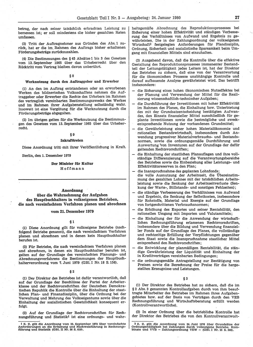 Gesetzblatt (GBl.) der Deutschen Demokratischen Republik (DDR) Teil Ⅰ 1980, Seite 27 (GBl. DDR Ⅰ 1980, S. 27)