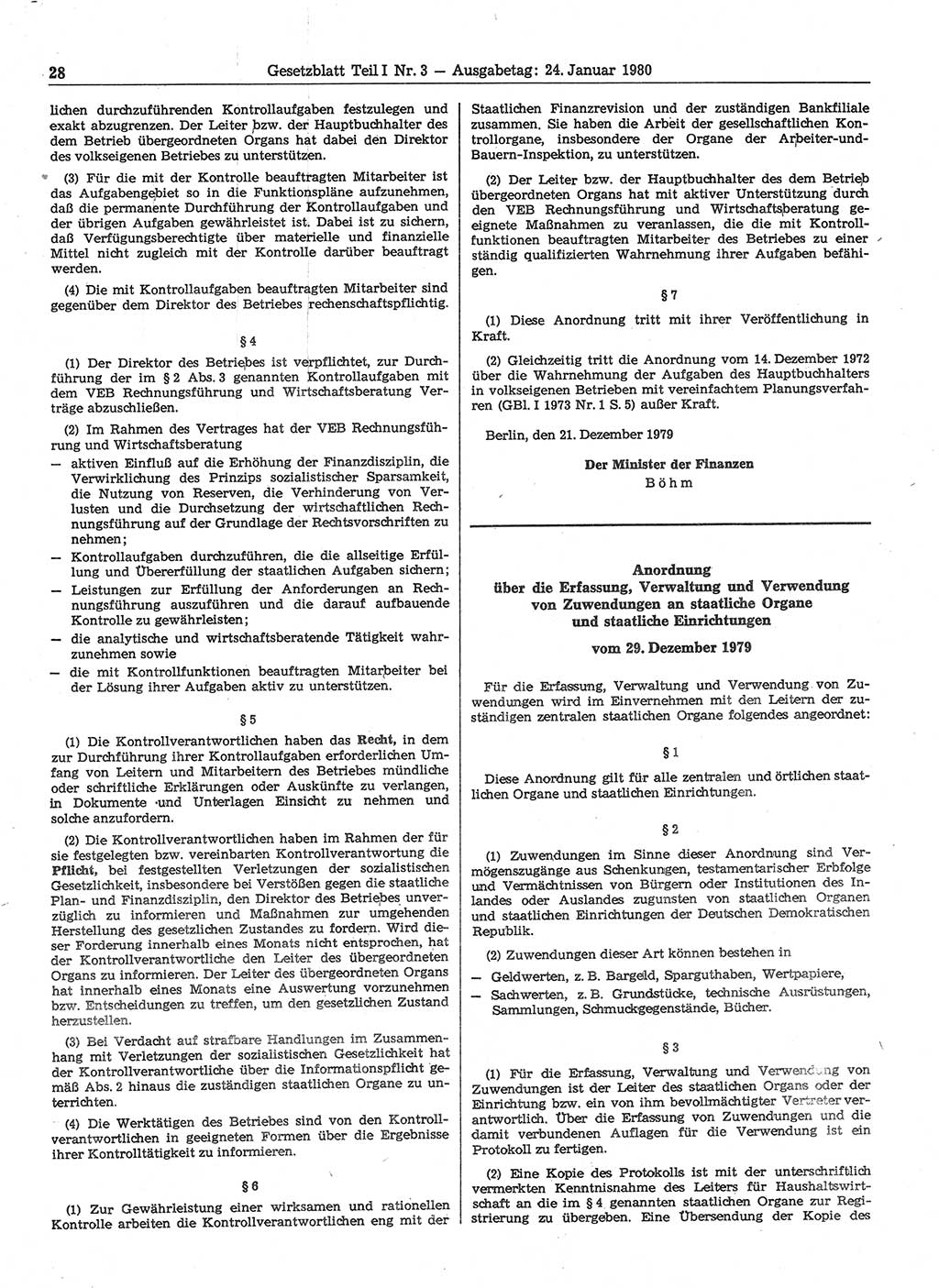 Gesetzblatt (GBl.) der Deutschen Demokratischen Republik (DDR) Teil Ⅰ 1980, Seite 28 (GBl. DDR Ⅰ 1980, S. 28)