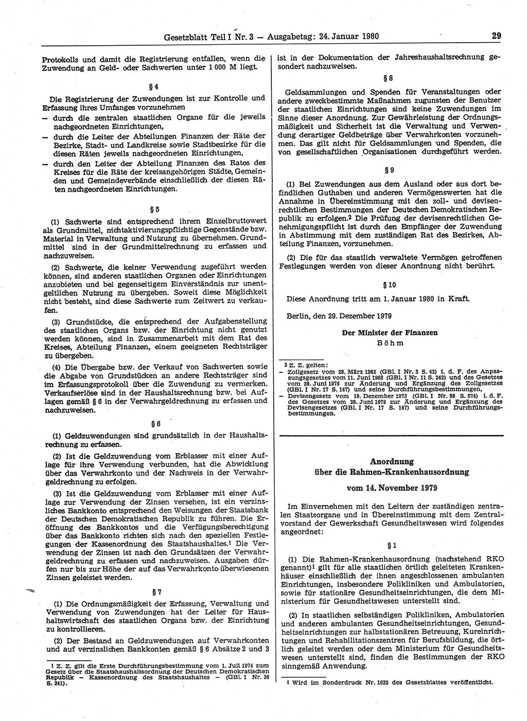 Gesetzblatt (GBl.) der Deutschen Demokratischen Republik (DDR) Teil Ⅰ 1980, Seite 29 (GBl. DDR Ⅰ 1980, S. 29)