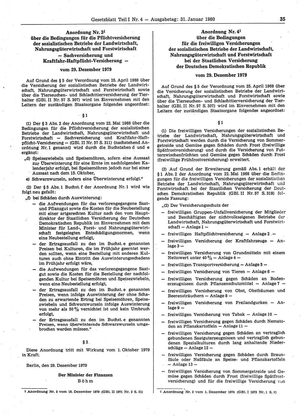 Gesetzblatt (GBl.) der Deutschen Demokratischen Republik (DDR) Teil Ⅰ 1980, Seite 35 (GBl. DDR Ⅰ 1980, S. 35)