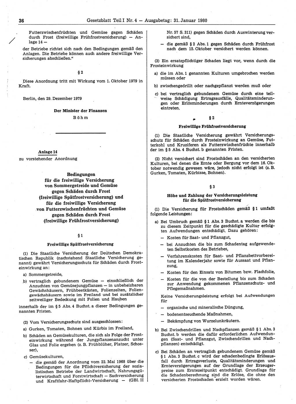 Gesetzblatt (GBl.) der Deutschen Demokratischen Republik (DDR) Teil Ⅰ 1980, Seite 36 (GBl. DDR Ⅰ 1980, S. 36)