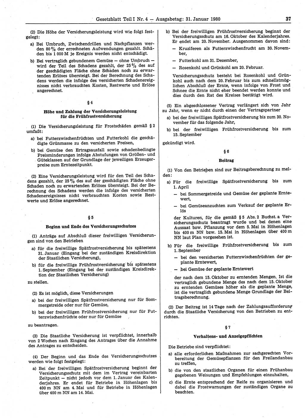 Gesetzblatt (GBl.) der Deutschen Demokratischen Republik (DDR) Teil Ⅰ 1980, Seite 37 (GBl. DDR Ⅰ 1980, S. 37)