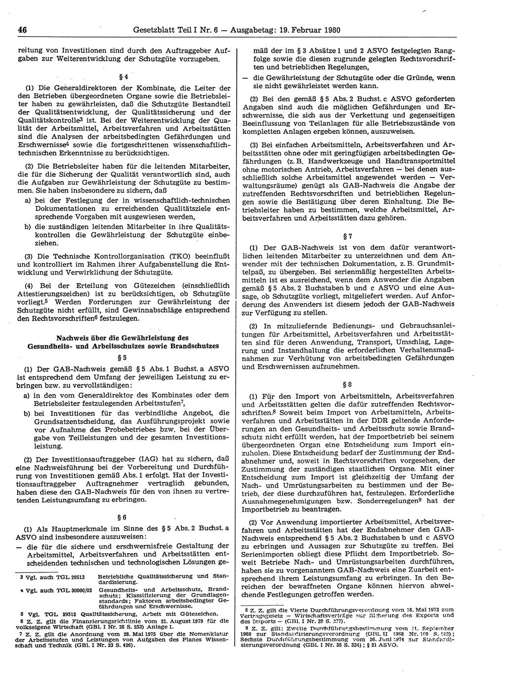 Gesetzblatt (GBl.) der Deutschen Demokratischen Republik (DDR) Teil Ⅰ 1980, Seite 46 (GBl. DDR Ⅰ 1980, S. 46)