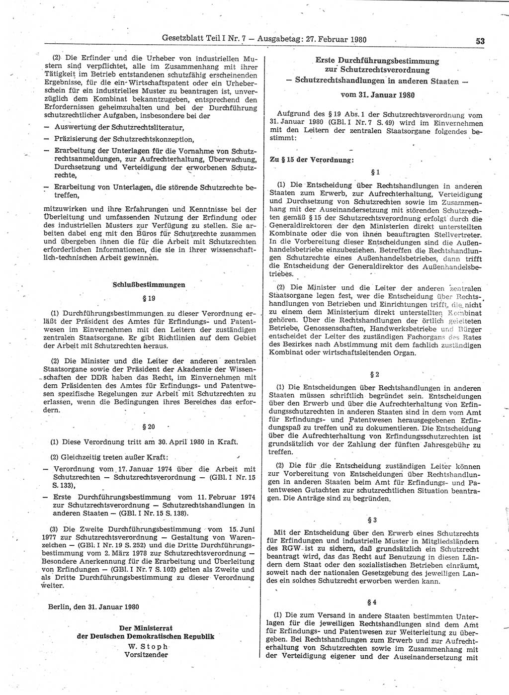 Gesetzblatt (GBl.) der Deutschen Demokratischen Republik (DDR) Teil Ⅰ 1980, Seite 53 (GBl. DDR Ⅰ 1980, S. 53)