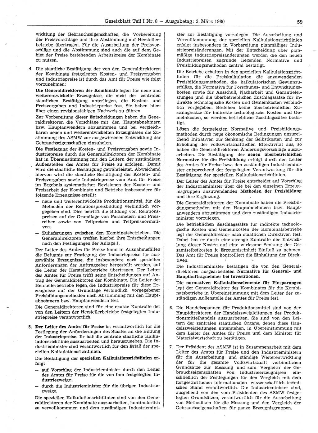 Gesetzblatt (GBl.) der Deutschen Demokratischen Republik (DDR) Teil Ⅰ 1980, Seite 59 (GBl. DDR Ⅰ 1980, S. 59)