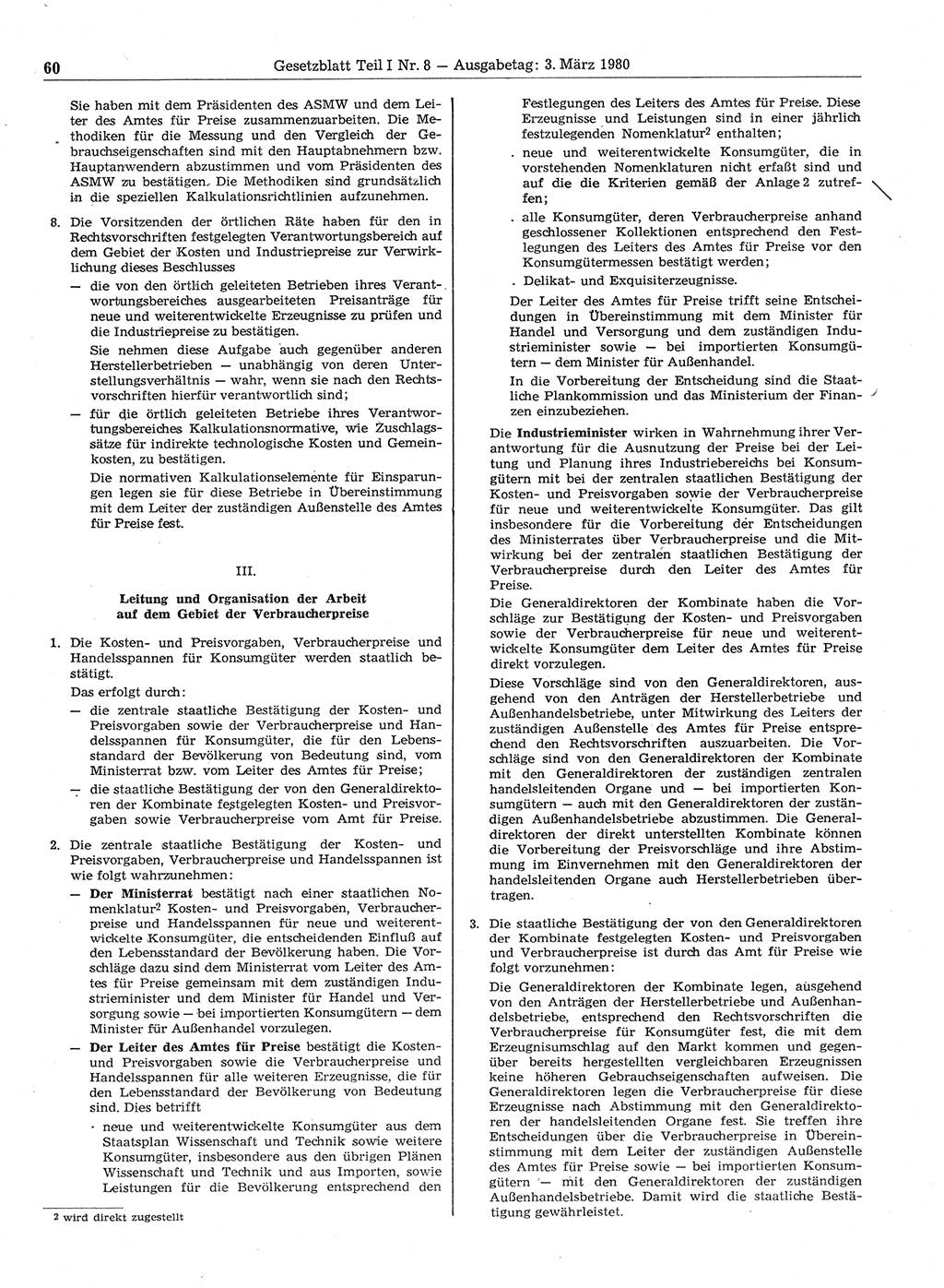 Gesetzblatt (GBl.) der Deutschen Demokratischen Republik (DDR) Teil Ⅰ 1980, Seite 60 (GBl. DDR Ⅰ 1980, S. 60)