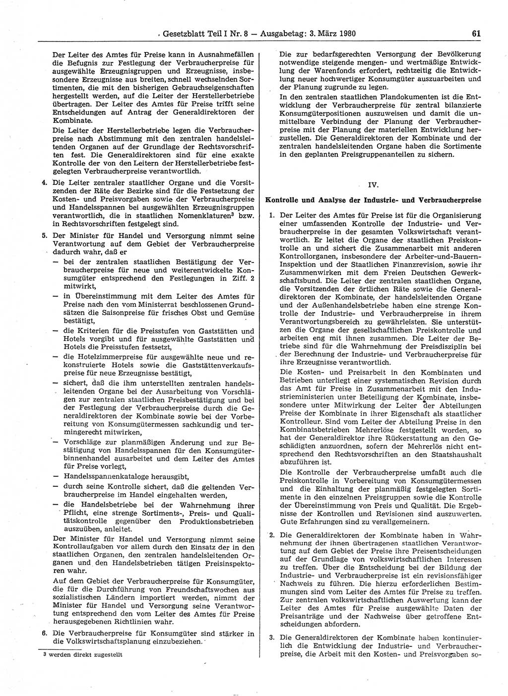 Gesetzblatt (GBl.) der Deutschen Demokratischen Republik (DDR) Teil Ⅰ 1980, Seite 61 (GBl. DDR Ⅰ 1980, S. 61)