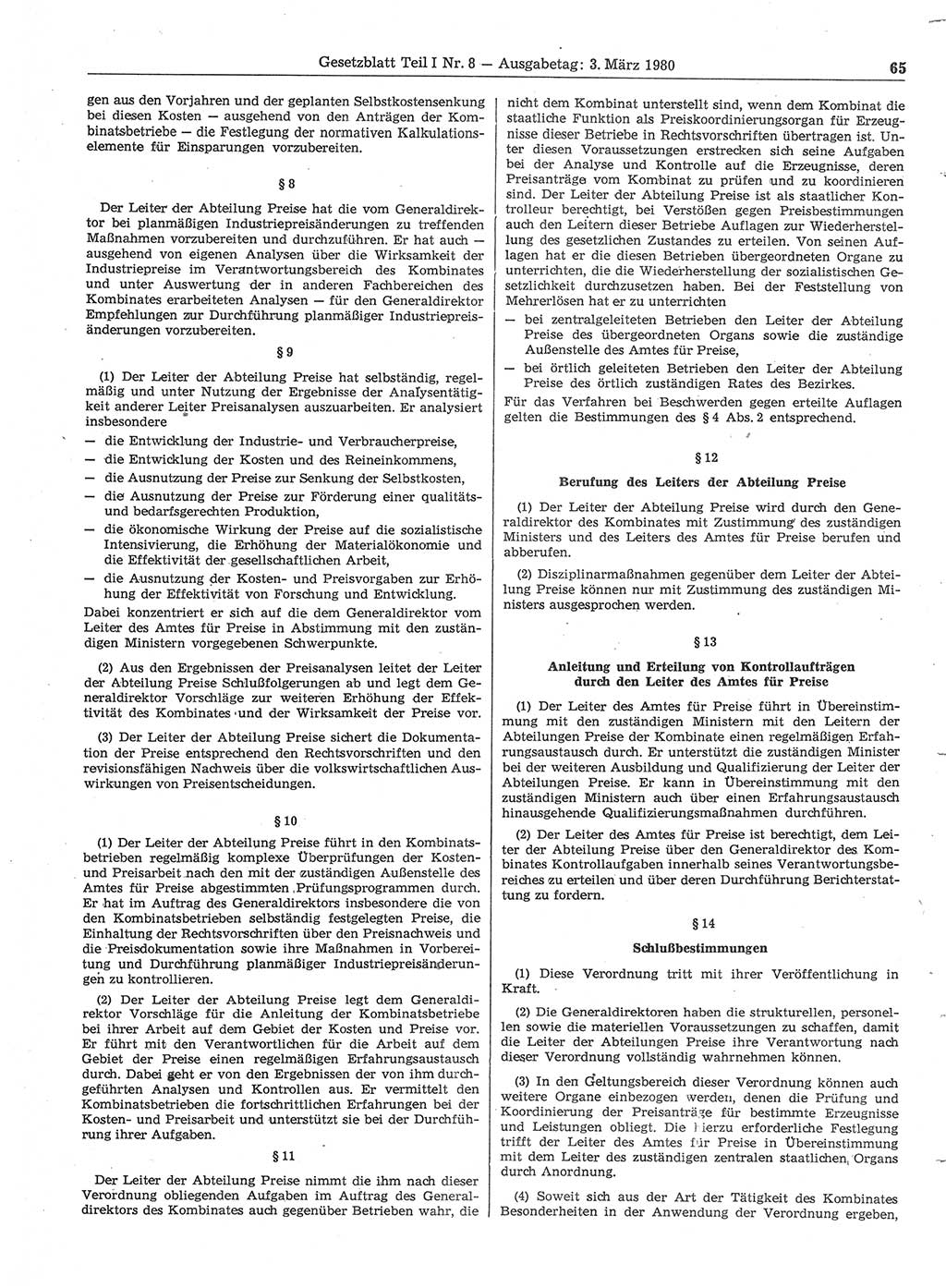 Gesetzblatt (GBl.) der Deutschen Demokratischen Republik (DDR) Teil Ⅰ 1980, Seite 65 (GBl. DDR Ⅰ 1980, S. 65)