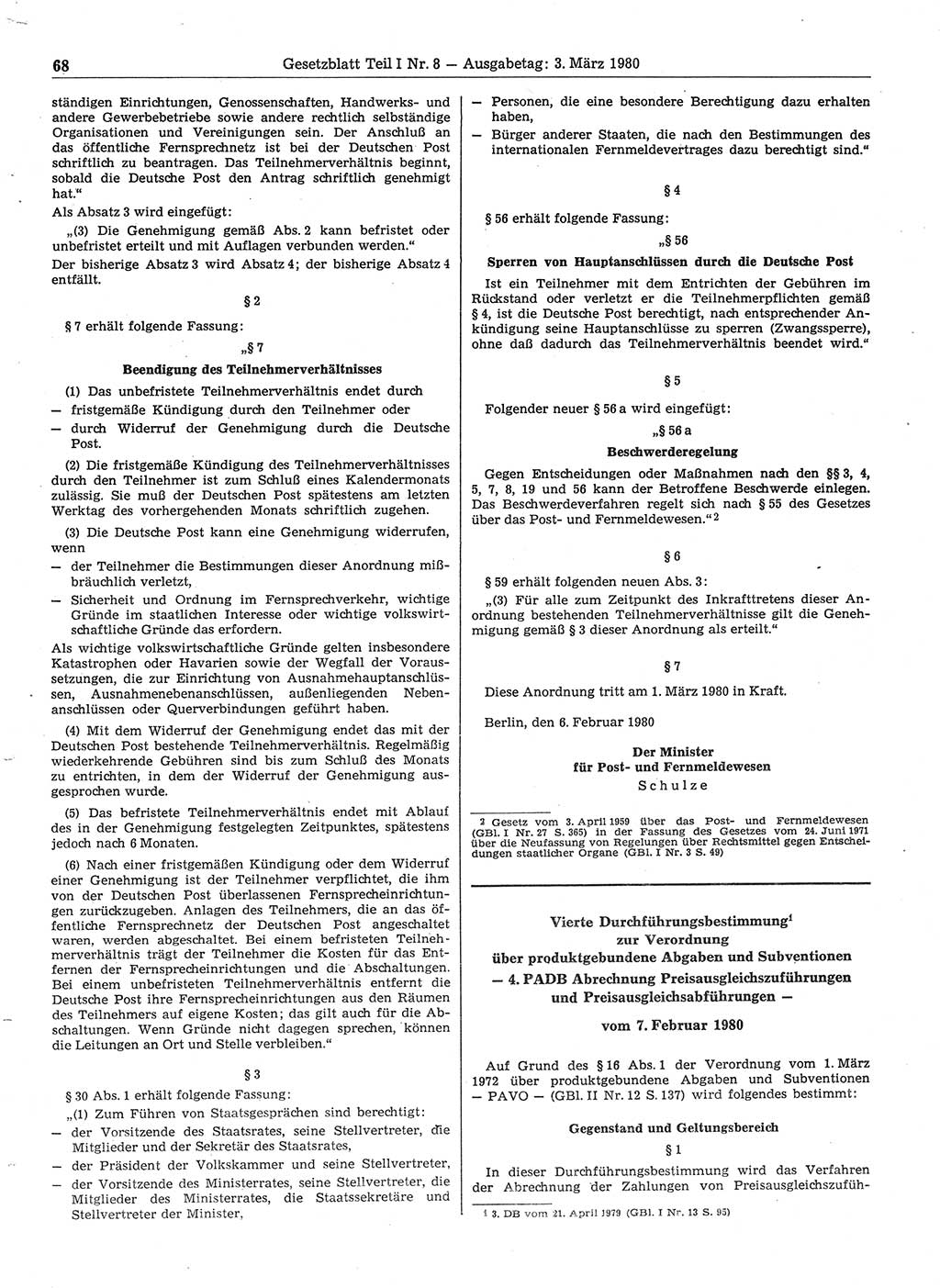 Gesetzblatt (GBl.) der Deutschen Demokratischen Republik (DDR) Teil Ⅰ 1980, Seite 68 (GBl. DDR Ⅰ 1980, S. 68)