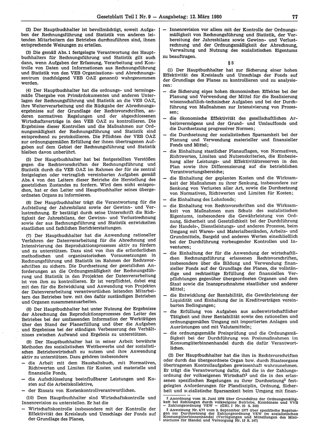Gesetzblatt (GBl.) der Deutschen Demokratischen Republik (DDR) Teil Ⅰ 1980, Seite 77 (GBl. DDR Ⅰ 1980, S. 77)