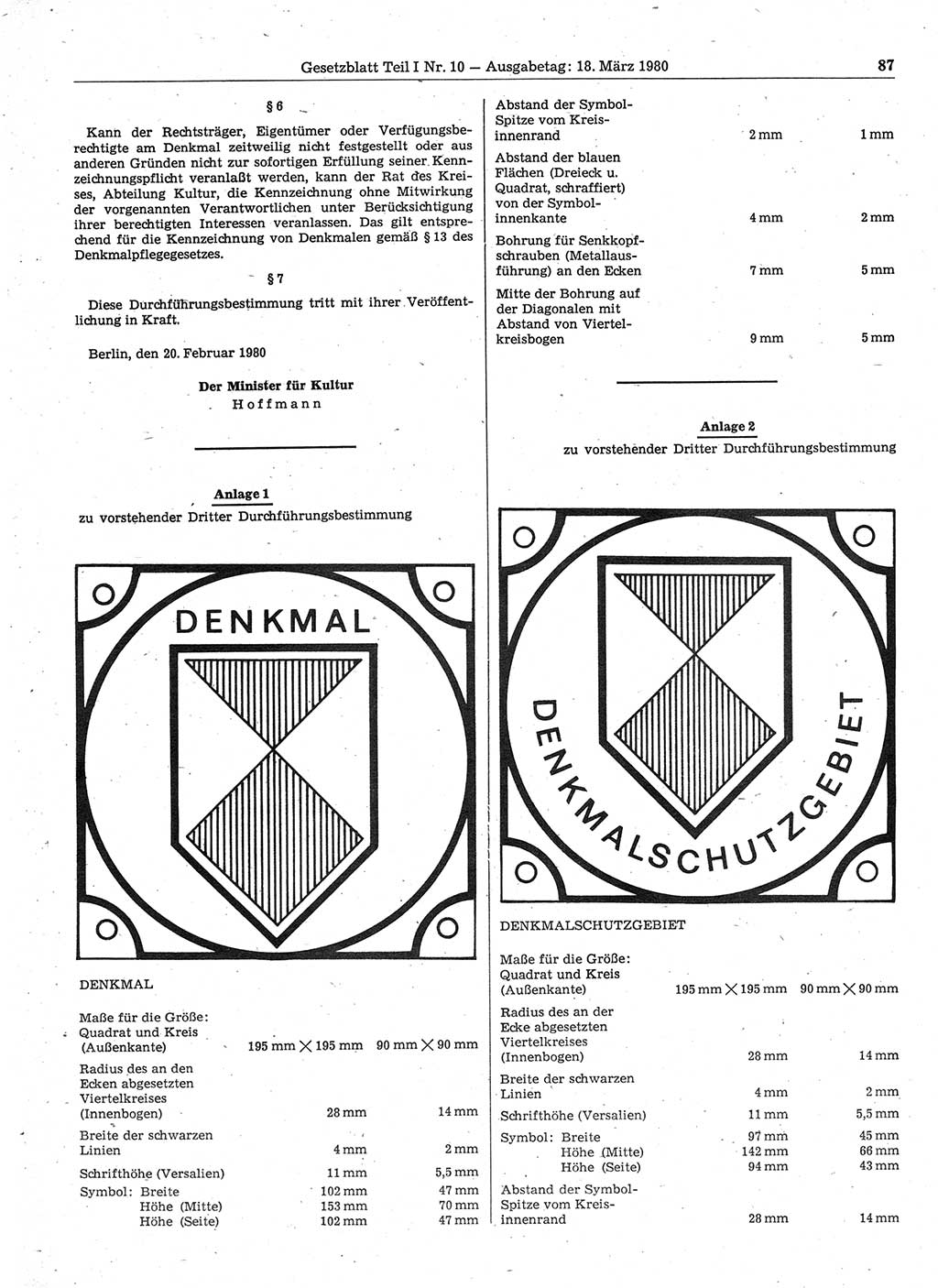 Gesetzblatt (GBl.) der Deutschen Demokratischen Republik (DDR) Teil Ⅰ 1980, Seite 87 (GBl. DDR Ⅰ 1980, S. 87)