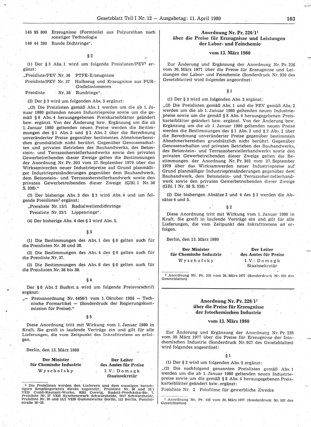 Gesetzblatt (GBl.) der Deutschen Demokratischen Republik (DDR) Teil Ⅰ 1980, Seite 103 (GBl. DDR Ⅰ 1980, S. 103)